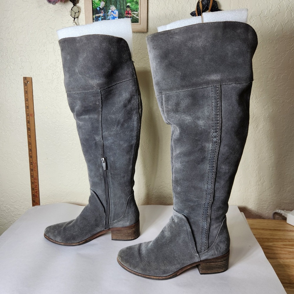 Vince Camuto Womens Grey Suede Over The Knee Boots Block Heel Size 9M 40